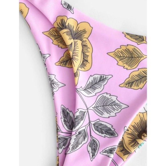 ZAFUL Flower Printed High Leg Bikini Bottom Pink - Picture 3 of 9